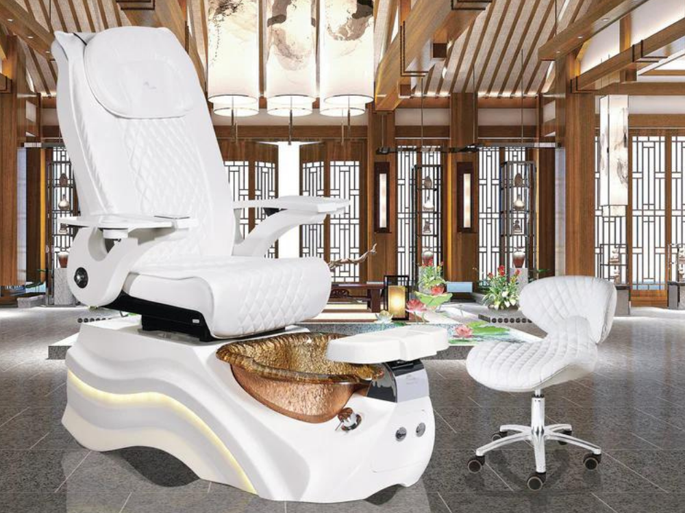 Whale Spa pedicure chairs line featuring the Crane II, Eve, Alden Crystal, and Taurus models in a modern salon