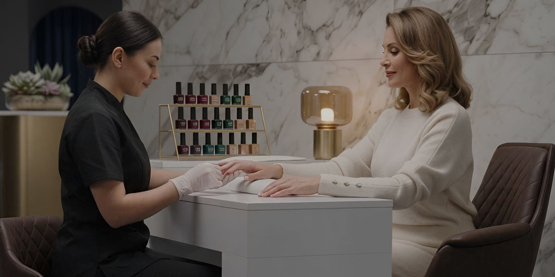 Modern nail salon featuring space-saving manicure tables, pedicure chairs, and salon furniture package ideal for first-time salon owners.