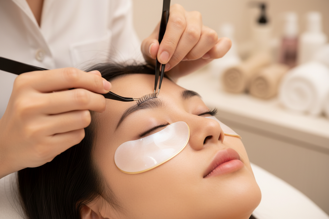 Woman getting eyelash extension service
