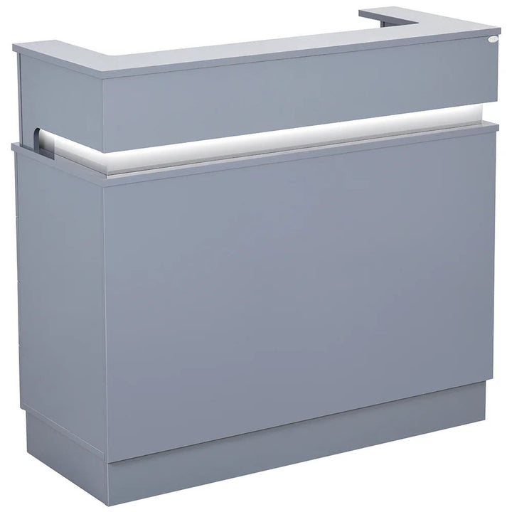 A modern Graphite Gray LED salon reception desk with a counter, keyboard slide-out, and LED light accent.
