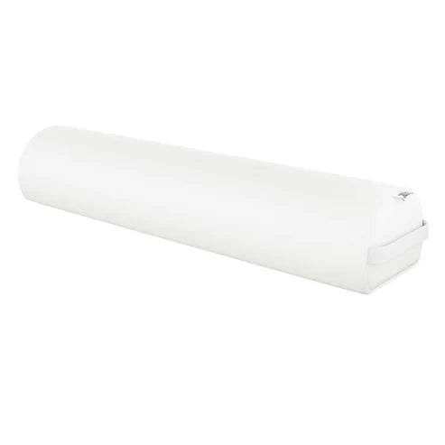 DIR Arc White professional massage table bolster cushion with side strap handle, isolated on a white background.