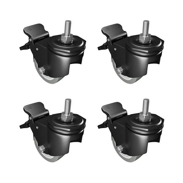 DIR heavy-duty caster wheels with brake 4-pack featuring black housing, threaded stems, and grey wheels.