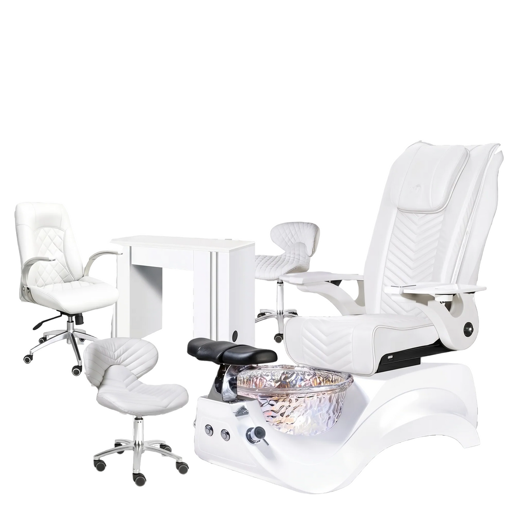 Alden Cristal White pedicure chair with foot bath and massage chair on a transparent background