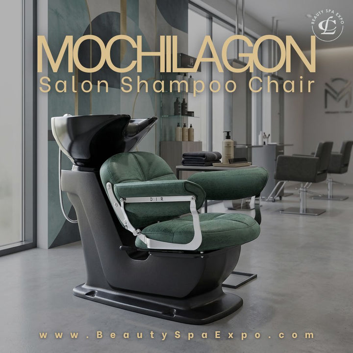 Mochilagon green velvet salon shampoo chair with black basin for hair salons