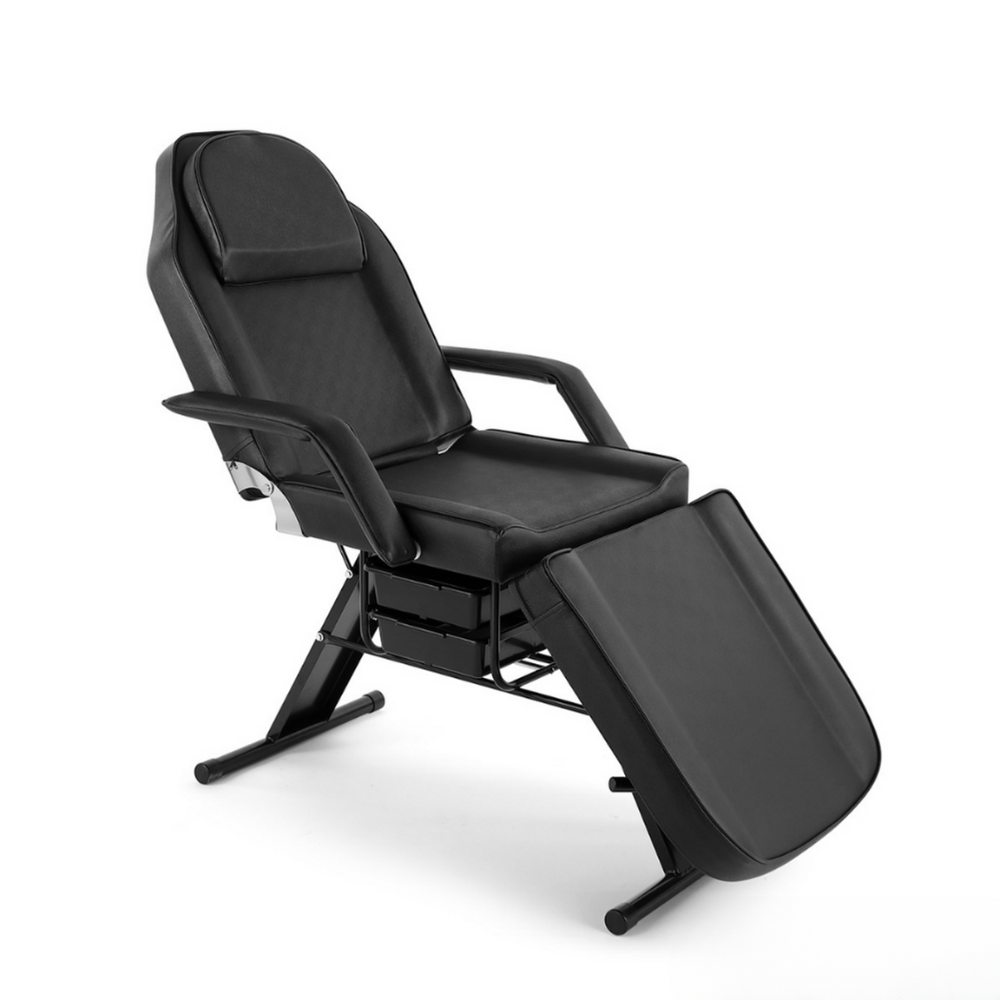 Dermalogic PARKER II facial and tattoo chair with adjustable height and reclining backrest for professional spa and studio treatments.
