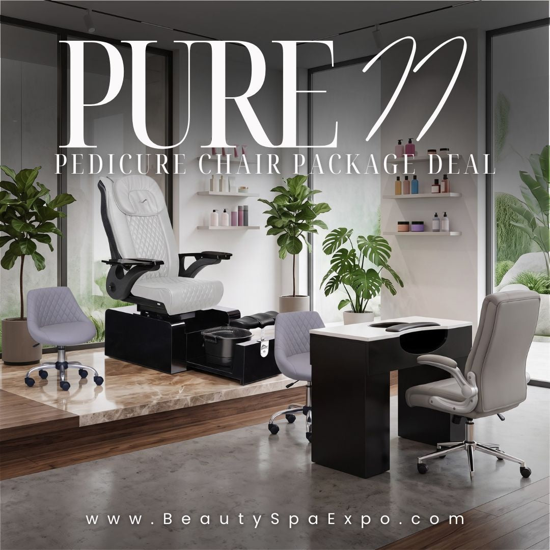 Pure II Pedicure Chair Package Deal, luxury black and white salon furniture bundle.