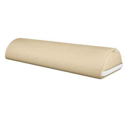 DIR Beige half-round semi-circle massage bolster , crafted with durable, easy-to-clean vinyl and built-in carry straps for professional clinical use.