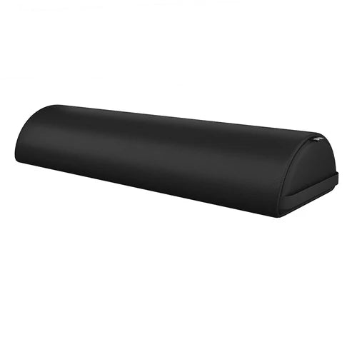 DIR Black half-round semi-circle massage bolster , crafted with durable, easy-to-clean vinyl and built-in carry straps for professional clinical use.