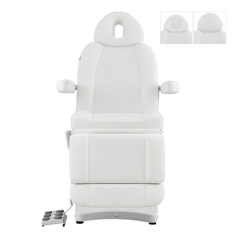 White Ink 3-Motors Medical Spa Chair front view with face cutout headrest and foot pedal controls.