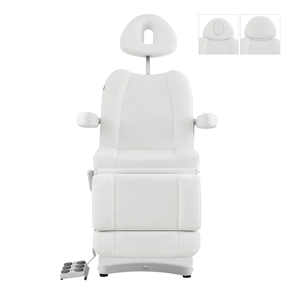 White Ink 3-Motors Medical Spa Chair with extended adjustable headrest and integrated facial breathing hole.
