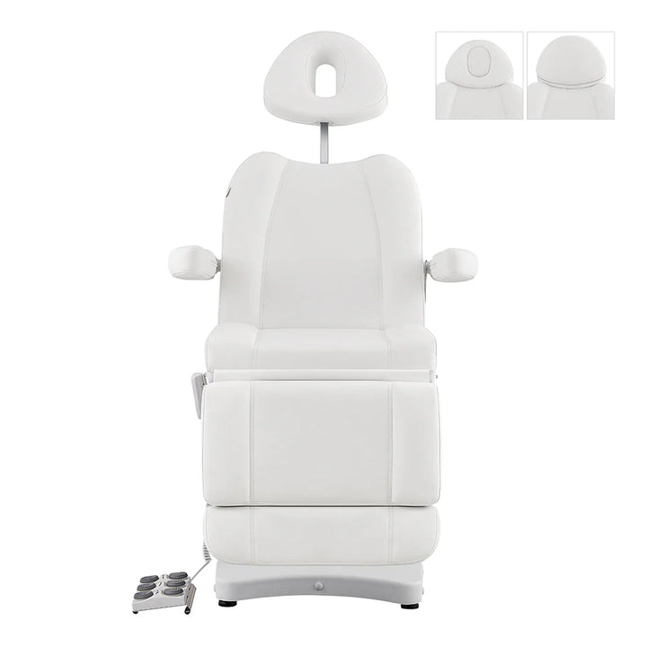 White Ink 3-Motors Medical Spa Chair with extended adjustable headrest and integrated facial breathing hole.