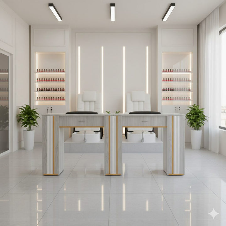 Gray/Gold Double Nail Table