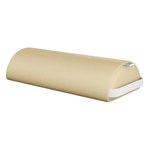 Beige DIR half round massage bolster pillow with handle for spa treatment tables and esthetician client comfort