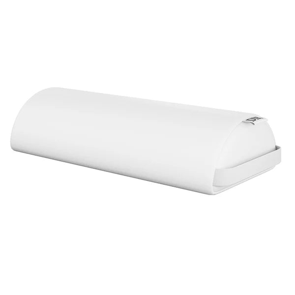 White DIR half round massage bolster pillow with handle for spa treatment tables and esthetician client comfort