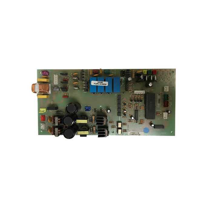 Electronic circuit board with various components on a white background