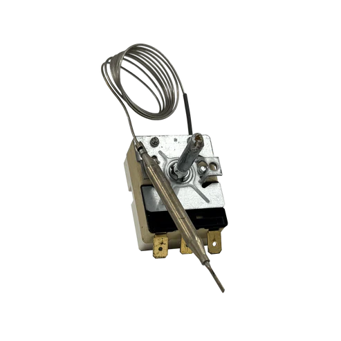 Mechanical switch with thermocouple on a white background