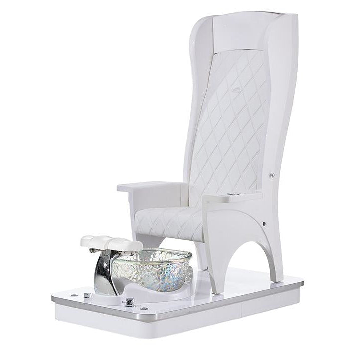 Monarch Pedicure Chair. White Chair With White Base & Clear Metallica Glass Bowl