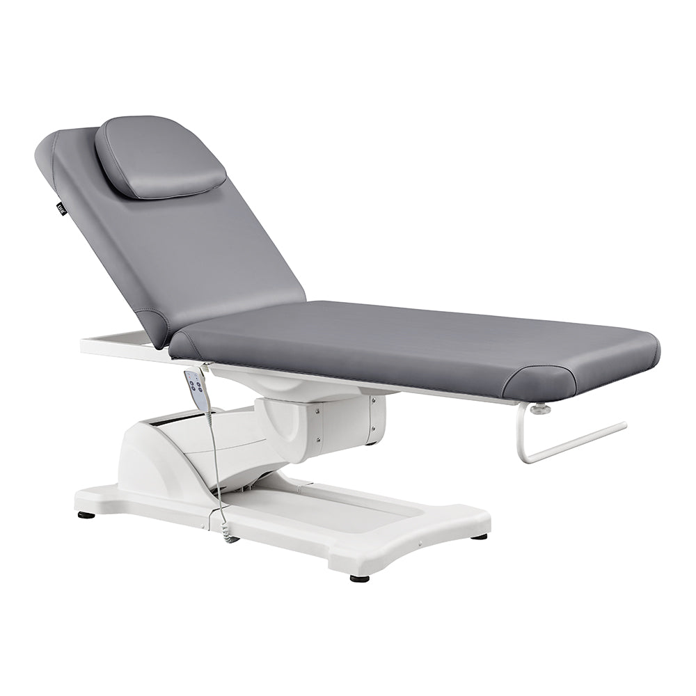 Serenity Electric Treatment Table and Graywellness therapy bed with motorized height and backrest controls for med spas, facials, and massage therapy.