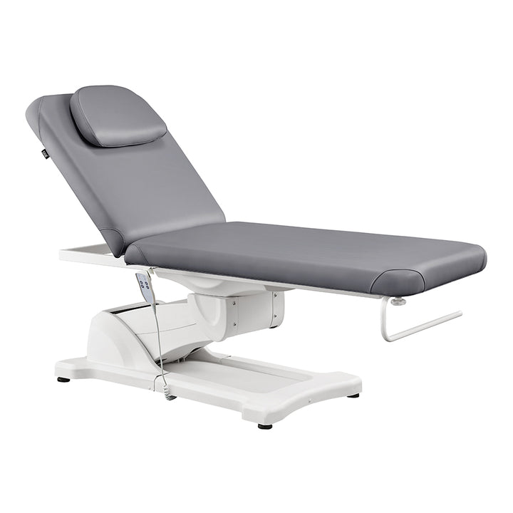 Serenity Electric Treatment Table and Graywellness therapy bed with motorized height and backrest controls for med spas, facials, and massage therapy.