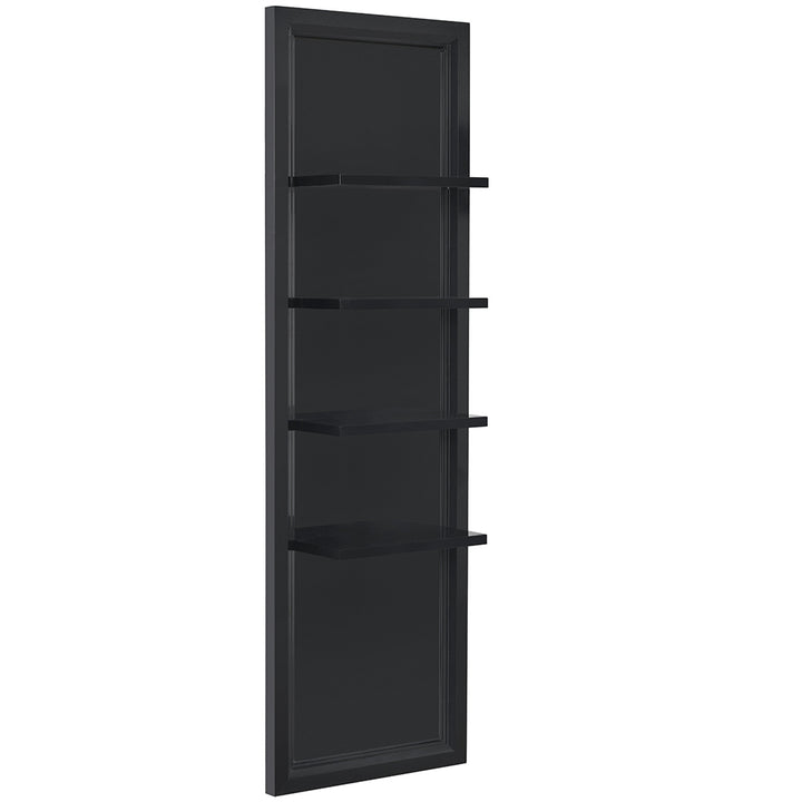 Freestanding Gondola Single retail display shelf with modern shelving for salons, boutiques, retail stores, and specialty shops to showcase merchandise.
