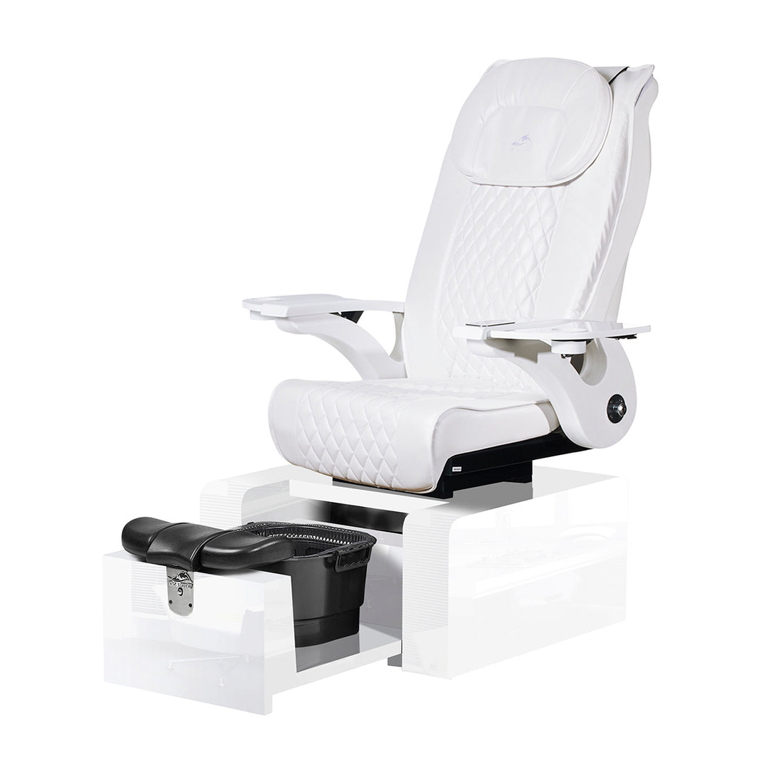 Pure II Portable Pedicure Chair with retractable tub, customizable base and massage chair colors, USA-made design for professional nail salons.